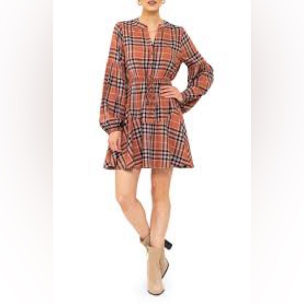 NWOT SIZE M Chic Plaid Midi Dress in Orange and Black